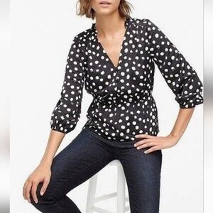 JCrew "Peplum Blouse In Painted Dot Satin Backed Crepe", Size 4, Style#A…